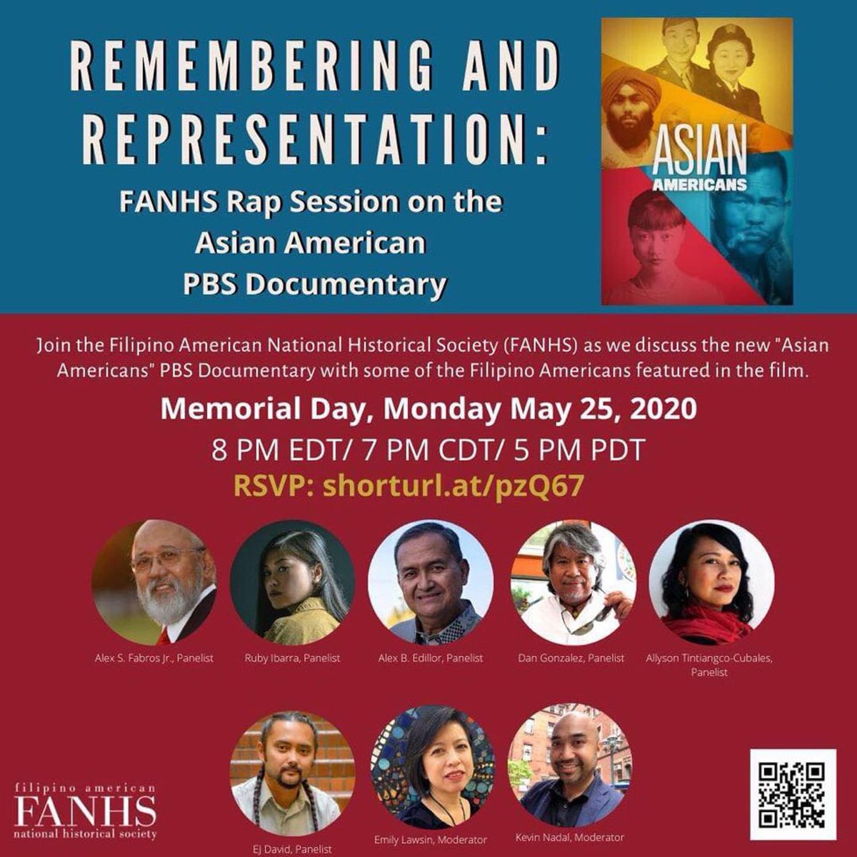 Updated flyer for tomorrow! Join us as we discuss #AsianAmPBS Documentary

The panel will be hosted through Zoom (register at: shorturl.at/pzQ67) 
and streamed live on Facebook! facebook.com/events/2822811…
