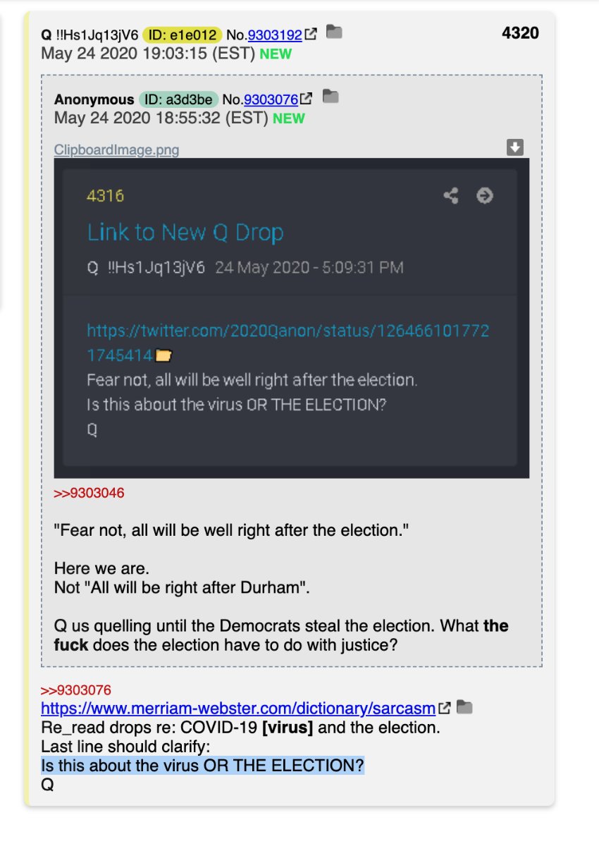 16.  #QAnon Is this about the virus OR THE ELECTION? #Q