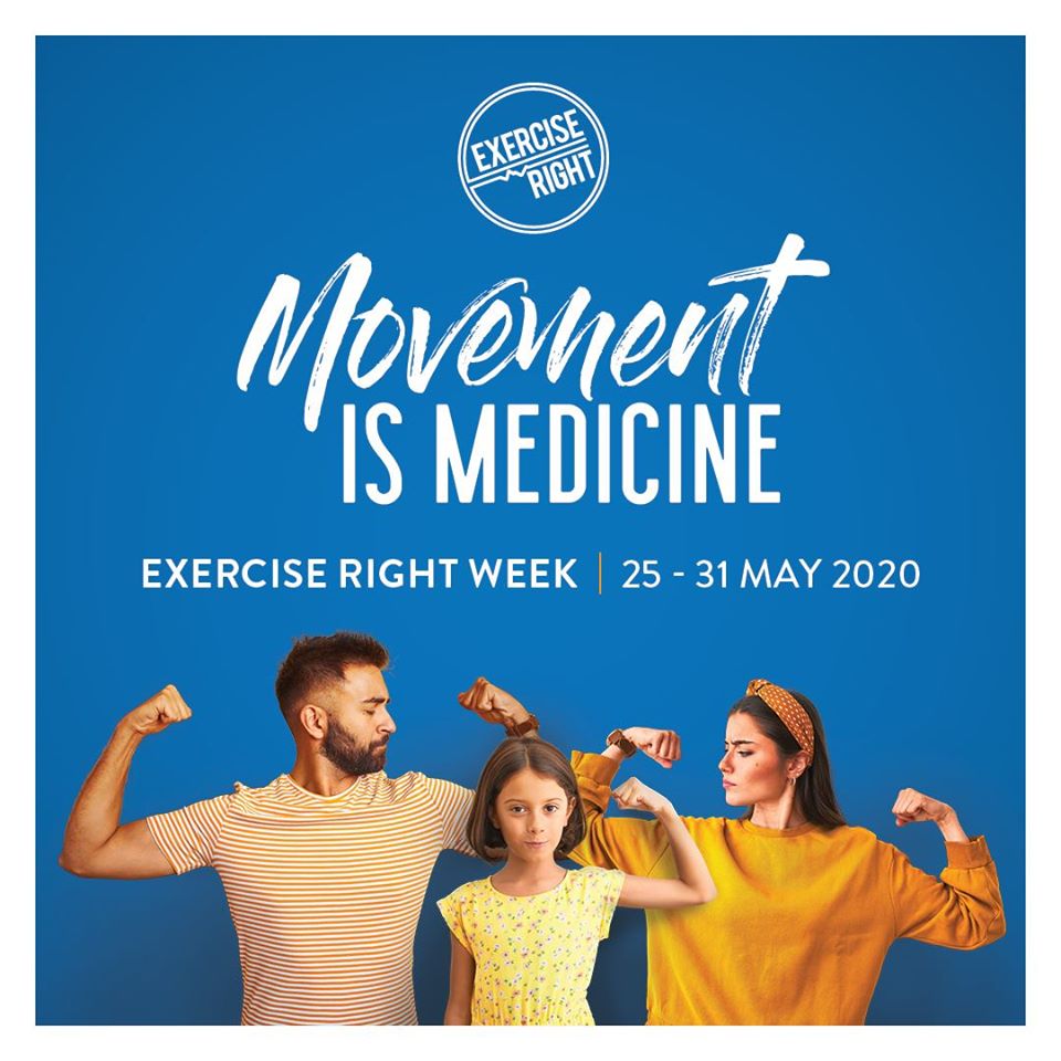WELCOME TO EXERCISE RIGHT WEEK 2020!

This year, the theme is "Movement is Medicine". We want to highlight how powerful exercise, physical activity and movement are for your physical and mental health.

Visit: bit.ly/3gltDIj

#MovementisMedicine #ExerciseRightWeek2020
