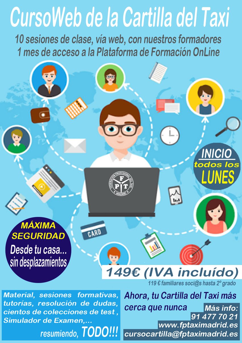 CartillaTaxi's tweet photo. Nuestro #CursoWEB para la obtención de la #CartillaDelTaxi se posiciona a la cabeza de la oferta formativa dentro del sector del #TaxiDeMadrid

Vamos... apúntate, sácatela y empieza a trabajar yaaaaa! https://t.co/FYoI7V7Qdc…
#siempreFEDERACION 💪🚖#FormacionFEDE🧑‍🏫👩‍💻🧑‍💻🧑‍💻👩‍💻 https://t.co/l3pzkIcYuJ