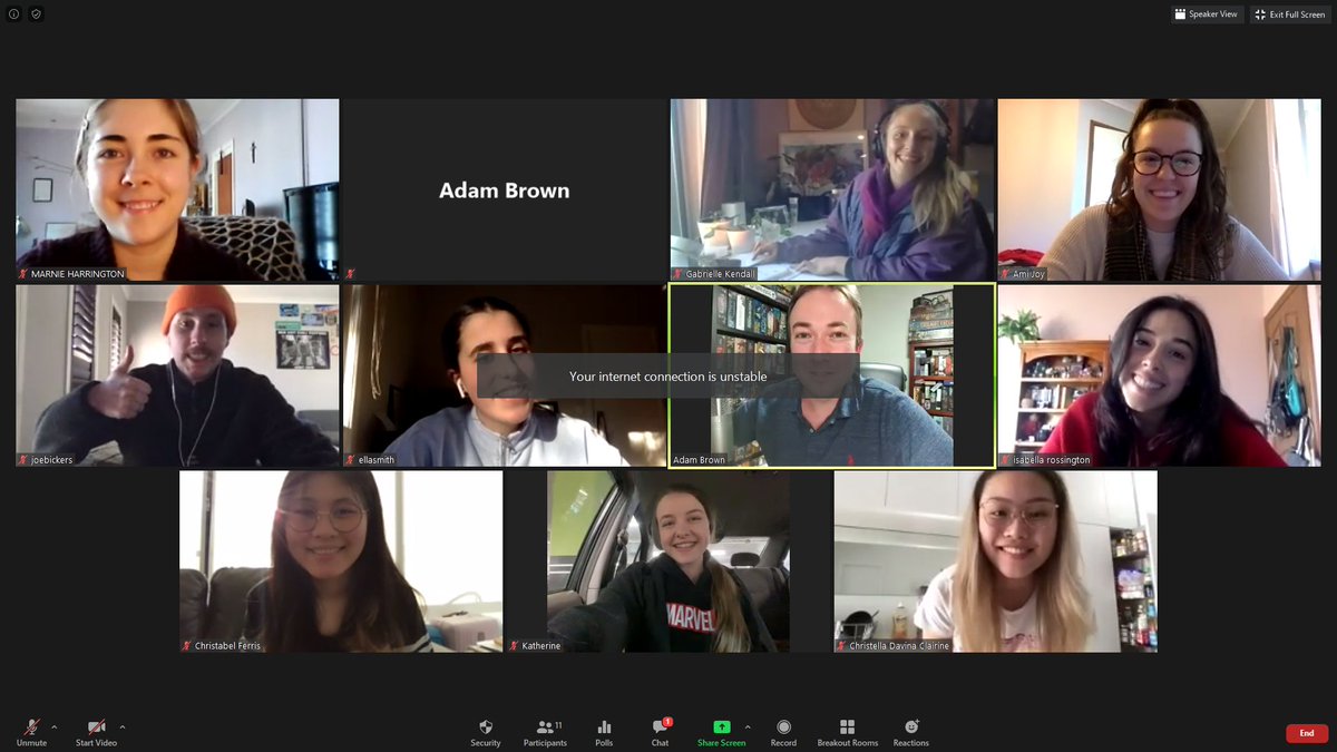 digitalzones's tweet photo. Students will know exactly why it's very fitting that my Zoom screenshot is covering my face (and very sorry to @Ella_Smith05), but while plagued by technical difficulties, I loved hearing the reflections and aspirations of participants in today's #ALM201 seminar!! #ThankYou https://t.co/NBGlUEqe97