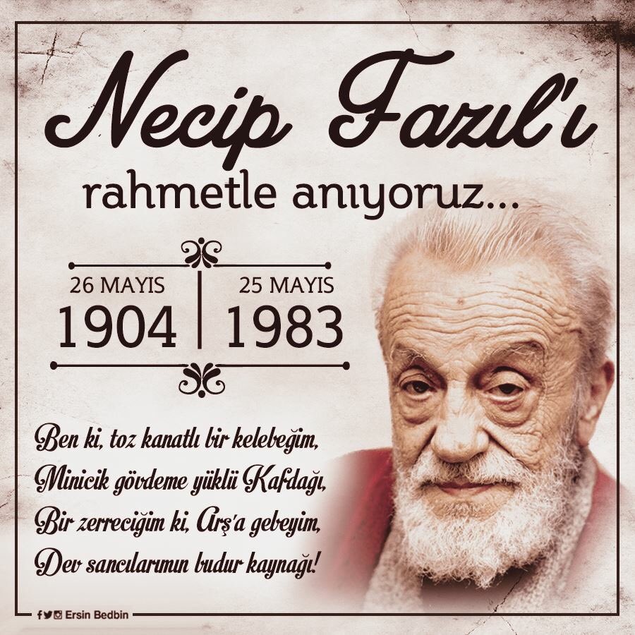 " Üç günlük dünya için gayret üstüne gayret, ebedi bir yaşam için gayret yok hayret " 
Büyük üstadı, hemşerimizi ;rahmetle anıyoruz gençliğe ışık tutan ADAM mekanın cennet olsun. " <a href="/NecipFazildan/">Necip Fazıl Kısakürek</a> <a href="/NecipFazilK/">Necip Fazıl</a>