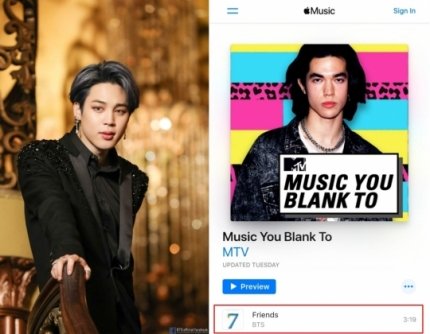  #JIMIN ARTICLE [250520] - 4Naver  + Non Naver"Friends" produced by Jimin was included in Apple Music playlist "Music You Blank to" by MTV fans. "Friends" has surpassed 33M on Spotify & 100M points on Gaon.9  http://naver.me/xc76Dv0j  