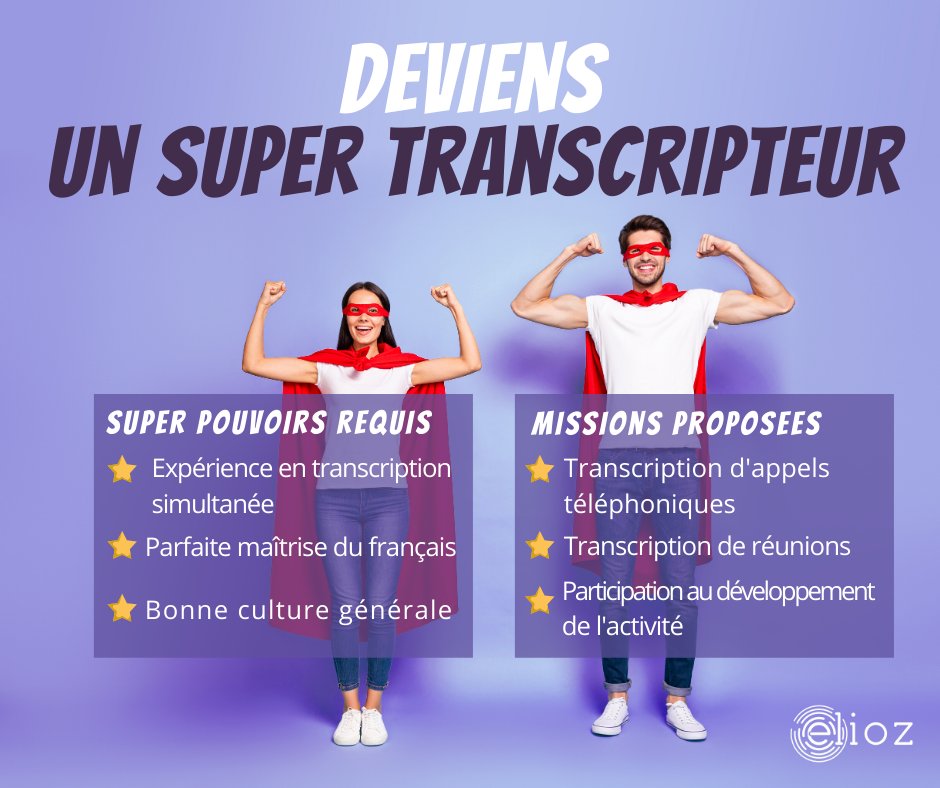 EliozServices's tweet photo. Expérimenté(e) en transcription simultanée, travailler auprès des personnes malentendantes te tente alors deviens un Super Transcripteur
L'annonce: https://t.co/VKBvfRakO7
#offredemploi #recrutement #transcription #transcripteur #velotypie #soustitrage #soustitres #accessibilite https://t.co/9acFyiKRAU