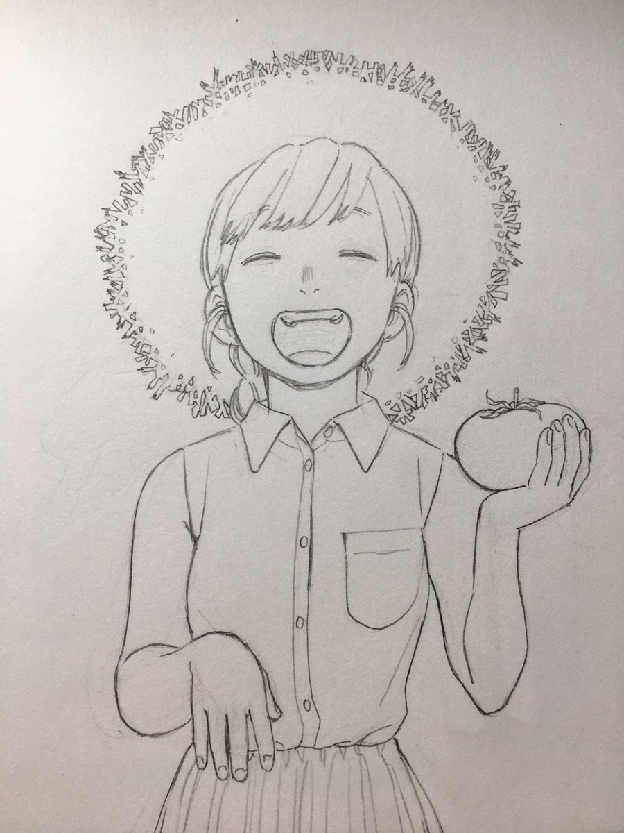 「いやこれトマトでっかぁー!」の線画 