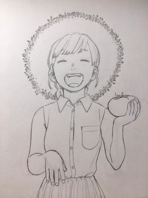 「いやこれトマトでっかぁー!」の線画 