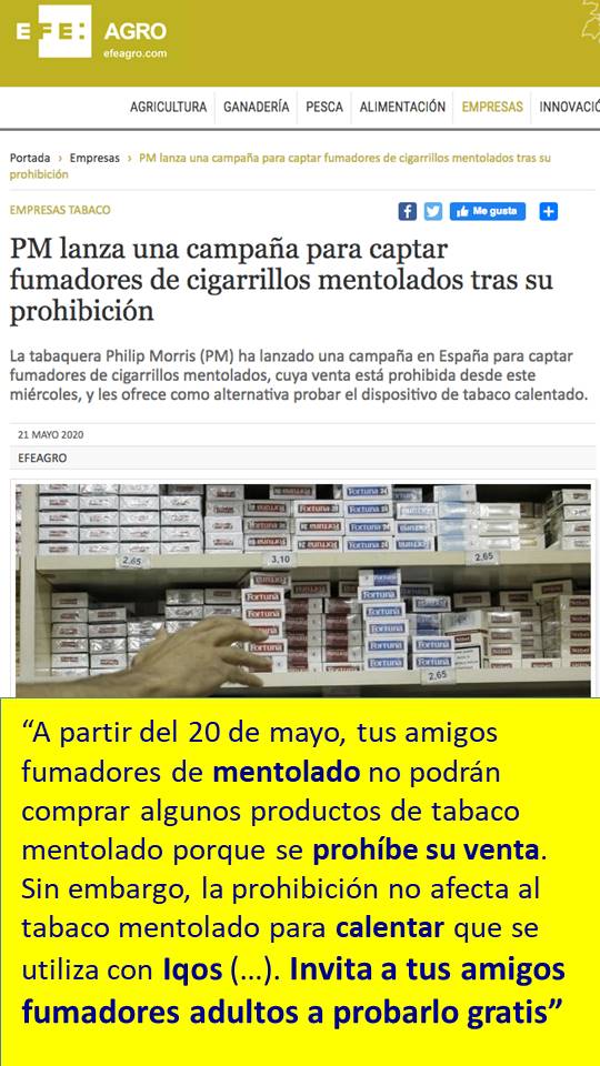 XQNN's tweet photo. NUEVA MANIOBRA de @InsidePMI intentando CAPTAR  ADICT@S al RECIÉN PROHIBIDO #TABACO MENTOLADO para su @IQOS_support_es .  NUEVA CAMPAÑA ILEGAL y NUEVO ATAQUE a la LEY de TABACO en ESPAÑA @sanidadgob @CNPT_E   https://t.co/pcVlHjOdUM https://t.co/DrMuAKMvGq