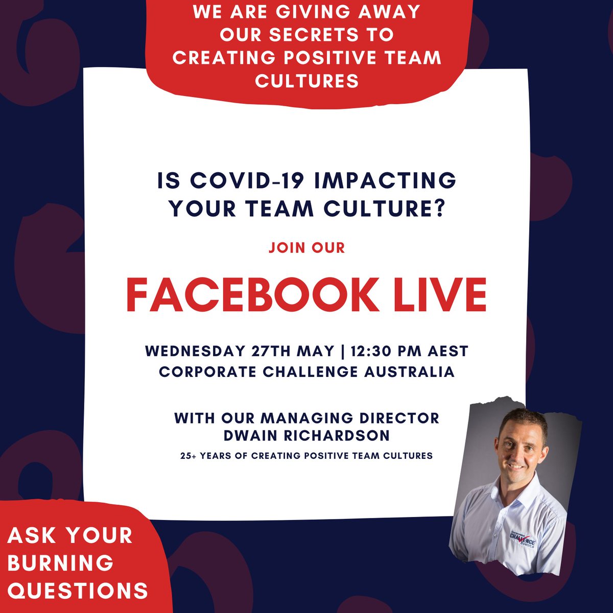 CorpChallenge1's tweet photo. YOU DO NOT WANT TO MISS THIS! 
We are giving away our top secrets to creating positive team cultures! Click attending now: https://t.co/SmLO6FVbhp 
#positiveteamculture #webinar #strategy https://t.co/gsjDpUP4ne
