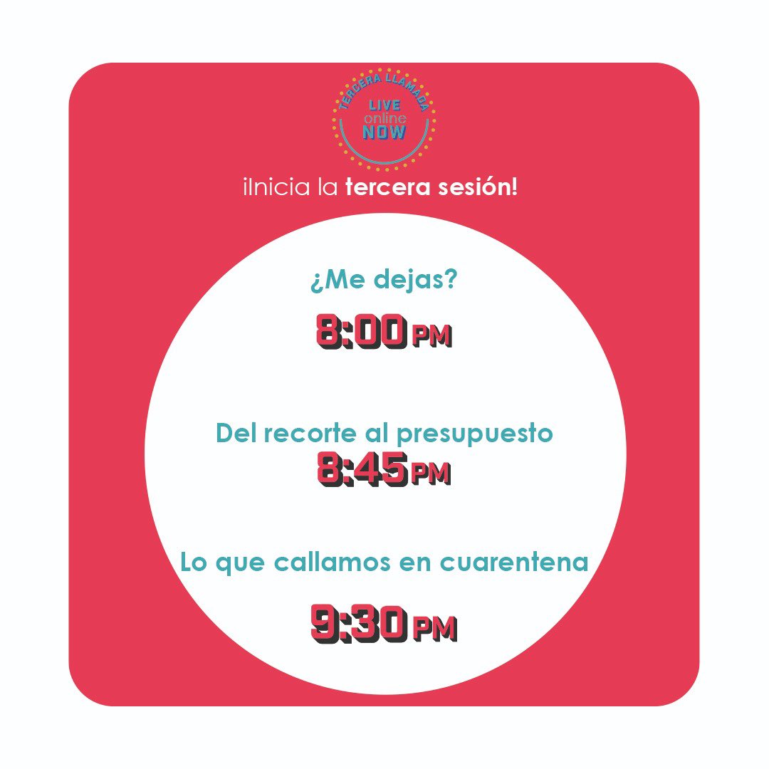 3aLlamadaTeatro's tweet photo. ¡TENEMOS SORPRESAS! Estamos listos para presentarles la Tercera Sesión de obras...  Nuevos textos interesantísimos, nuevos elencos increíbles... y ¡Mucha Emoción!  #MeDejas #LoQueCallamosEnCuarentena #DelRecorteAlPresupuesto
Los esperamos jueves y sábado ❤️
🔴#LIVEonlineNOW https://t.co/AdYDKTGvry