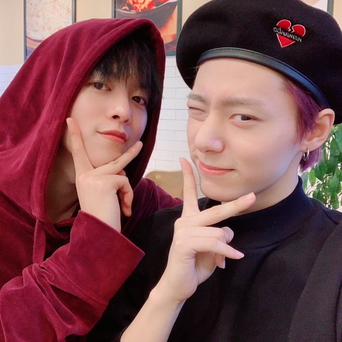 THE RED HOODIE  PURPLE HAIRED WOONG IN A BERET DO I HAVE TO SAY MORE 