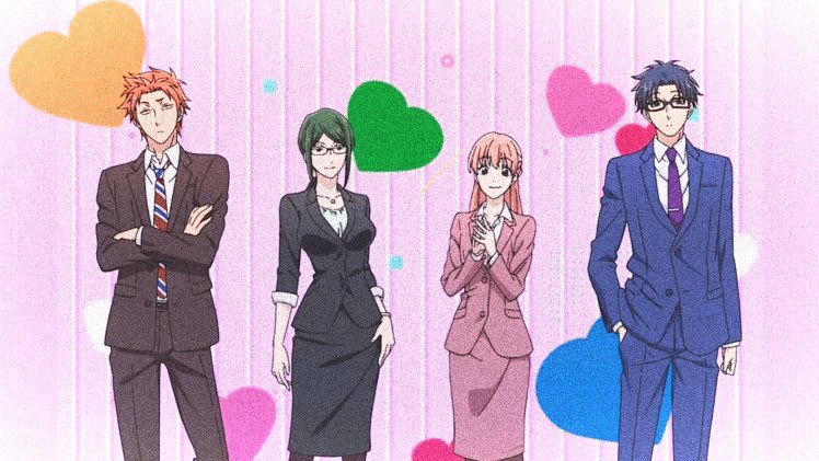 3. wotakoi : love is hard for otakuthis follows four people and how they balance their work life, relationships, and their hobby being an otaku. the main relationship are childhood bestfriends connected again at work while the 2nd are highschool sweethearts +