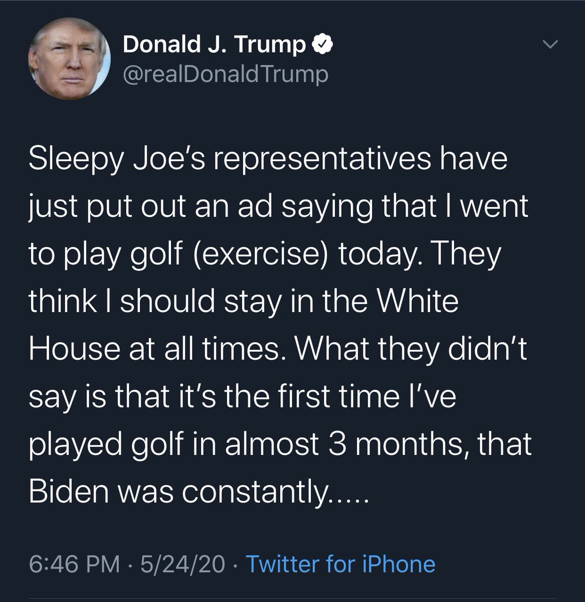 5/ Coda: read this tweet that just happened, then scroll up & read my thread in tweet #3 above. Reminder that  @JoeBiden ran an ad yesterday too about donald golfing. So while folks r thinking this tweet shows memory loss, what likely happened is that...