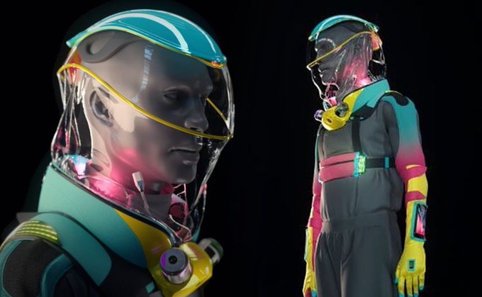 ecuavisa's tweet photo. COVID-19 | Cómo funcionaría el #Micrashell, el traje futurista que permitiría ir de fiesta sin contagiarse. ▶️ https://t.co/mkiRNsPcXY https://t.co/QLOQwQjFhR