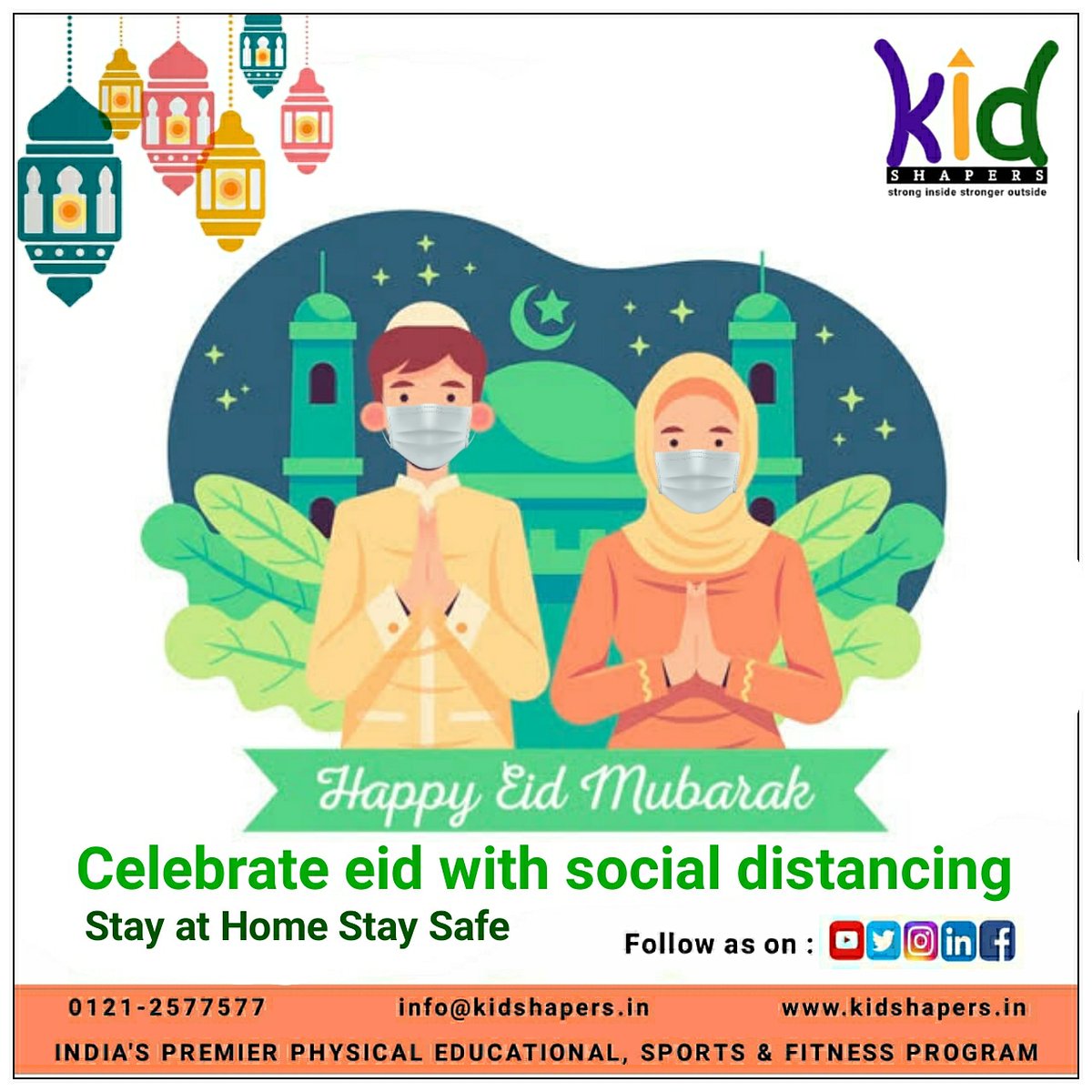 KIDSHAPERS's tweet photo. Between the Corona epidemic and the lockdown of this, it will be beneficial for all people to celebrate the festival with social distancing at home with their loved one.
Eid Mubarak!!
#kidshaperindia #stronginsidestrongeroutside #eidmubarak #celebration #StaySafeStayHome https://t.co/PoQYC3bi5p