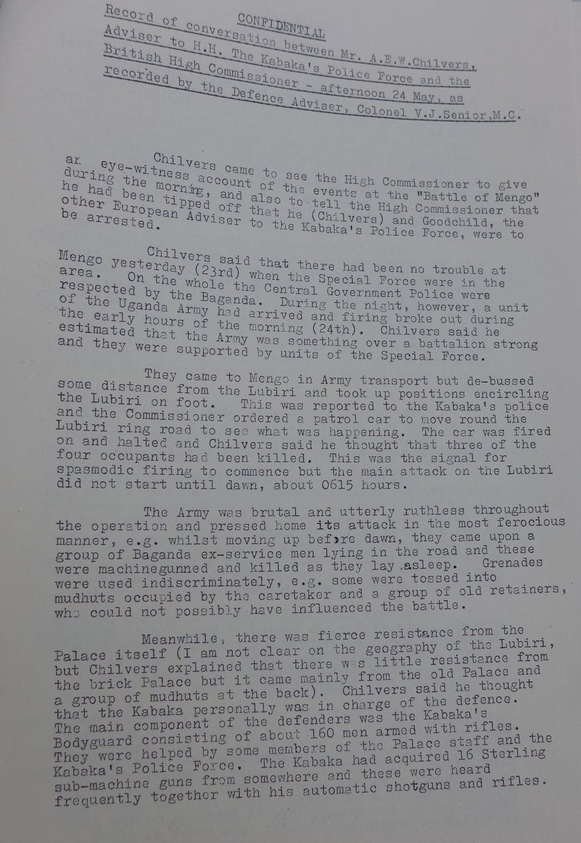 It is very difficult to say how many people died during the 24 May assault. Here are notes from a policeman who trained the Kabaka's police force. He estimated that several hundred--not 2,000--people died.