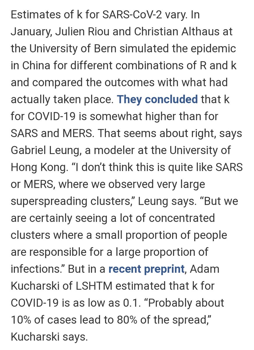 The distribution of spread is so uneven that it differs from pathogen to pathogen. Some diseases cluster more than others, and it turns out, Coronaviruses like SARS and MERS are champions of clustering. Their spread is particulary “patchy”.