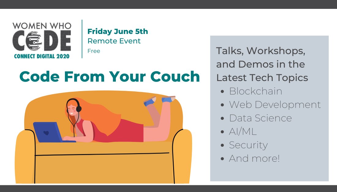 WomenWhoCode's tweet image. 🚀Level up your skills from the comfort of your home!
👩🏾💻Register for #WWCodeDigital for free
→ ow.ly/qZBq50zKnXC #learntocode #codingresources #techevent