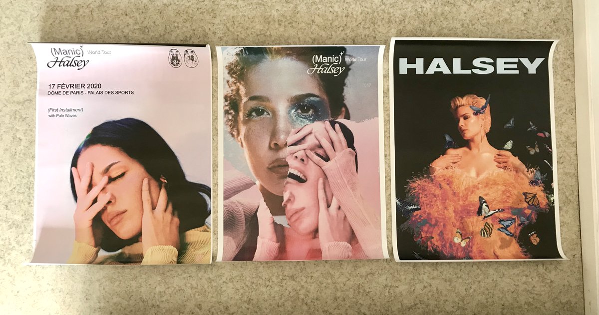 EYESCLOSEDxx's tweet photo. CONCOURS : J'OFFRE CES 3 POSTERS D'HALSEY 🦋✨
(hfk + manic + manic tour à paris) 

pour participer au giveaway :
- me follow (pour que je puisse te dm)
- retweeter ce tweet
- résider en france (les fdp pour un envoi en tube 🥵)

le gagnant sera contacté le 13 juin 🥰🌻 https://t.co/g9NHX9EgpU