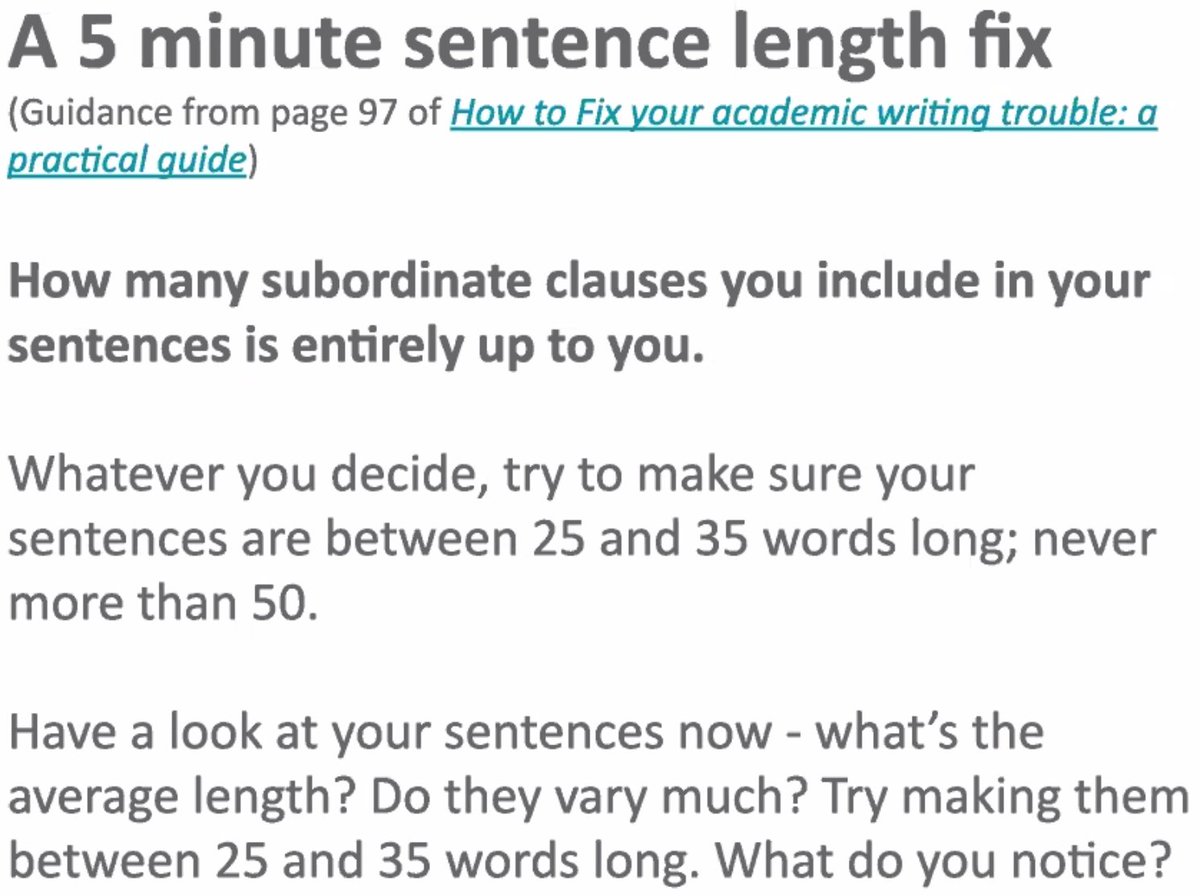 We ended off the session by looking at sentence length and the use of commas in our writing.  @thesiswhisperer has also recommended some books for further reading and practice!  #phdchat  #phdlife