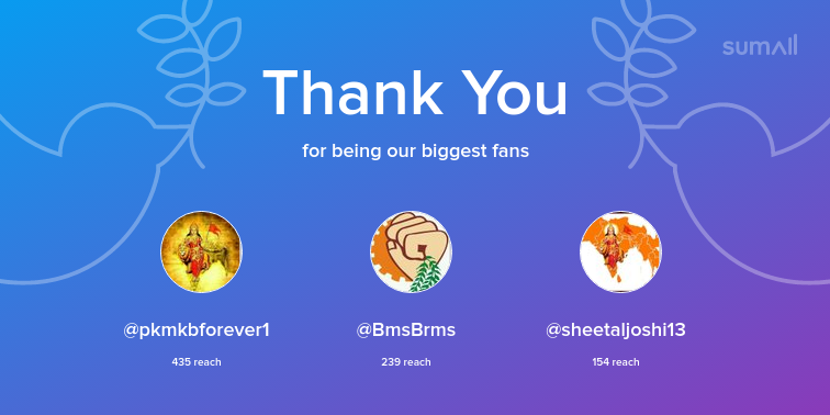 ASHOKTHORATBMS's tweet photo. Our biggest fans this week: pkmkbforever1, BmsBrms, sheetaljoshi13. Thank you! via https://t.co/oyO2doGfFW https://t.co/Iyqt6jI7MS
