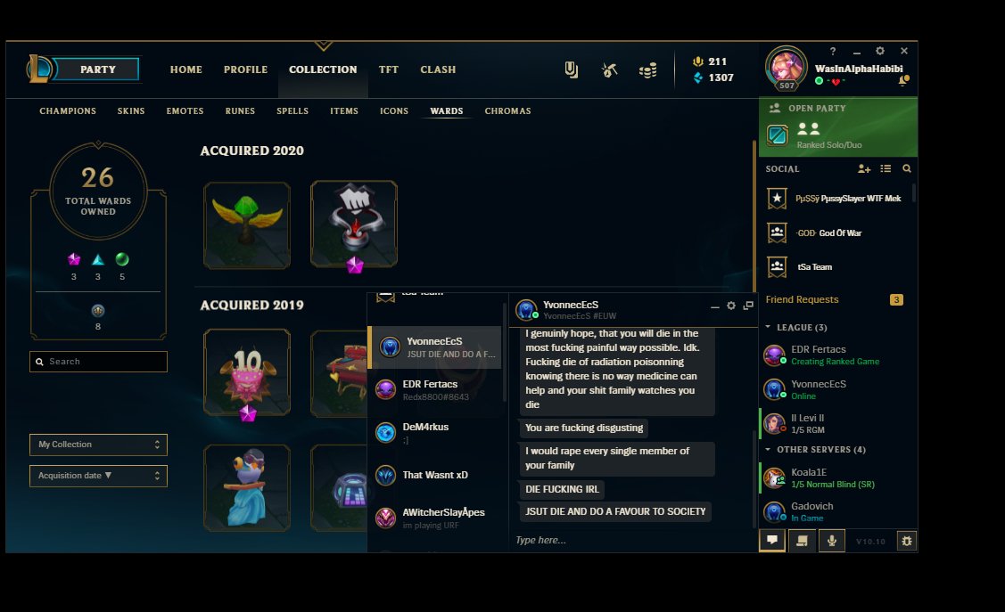 ppl like this having mental issues should never be allowed to play  they can brake others, The reason behind this because i was playing soraka mid lane aginst him/her while he was kassadin