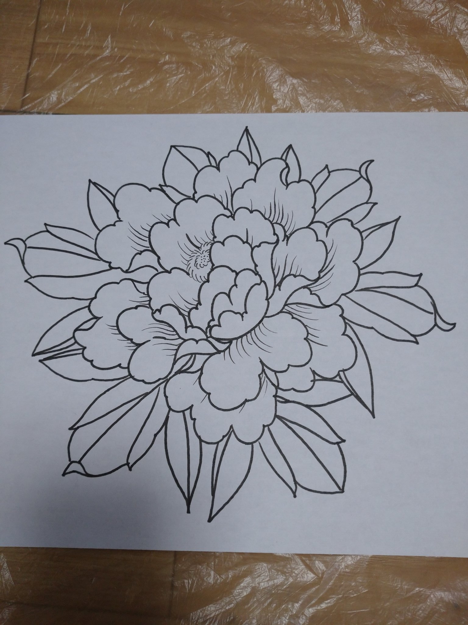 十三 彫たく ワンポイント下絵集 牡丹 一彫り 二彫りで仕上がるワンポイントの下絵です お気軽に問い合わせください 刺青 和彫り 日本伝統刺青 彫り物 彫たく 十三 大阪 タトゥー ワンポイント カバーアップ 下絵 牡丹 Tattoo T Co