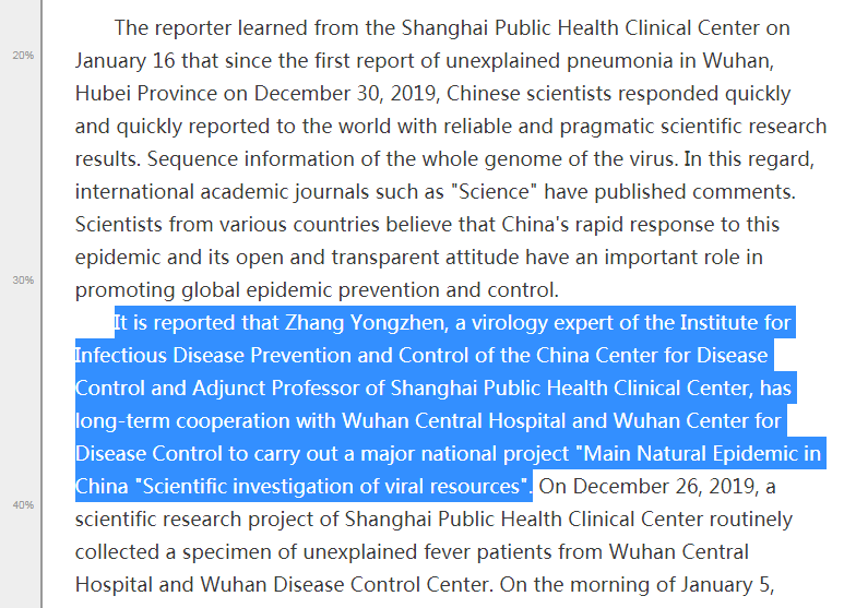6. Update on WIV "Deleted Database" Professor Zhang Yongzhen said he was cooperating long-term with both Wuhan Center for Disease Control & Wuhan Central Hospital on "Scientific survey of the principal natural viral pathogen resources in China" project.  http://archive.is/BKCK4#selection-253.0-253.429
