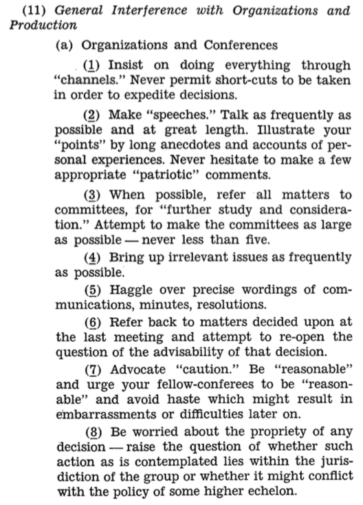 david_perell's tweet photo. In 1944, the CIA wrote a guide to destroying organizations. It’s called the Simple Sabotage Field Manual and they absolutely nailed it. https://t.co/j4CR966p9R