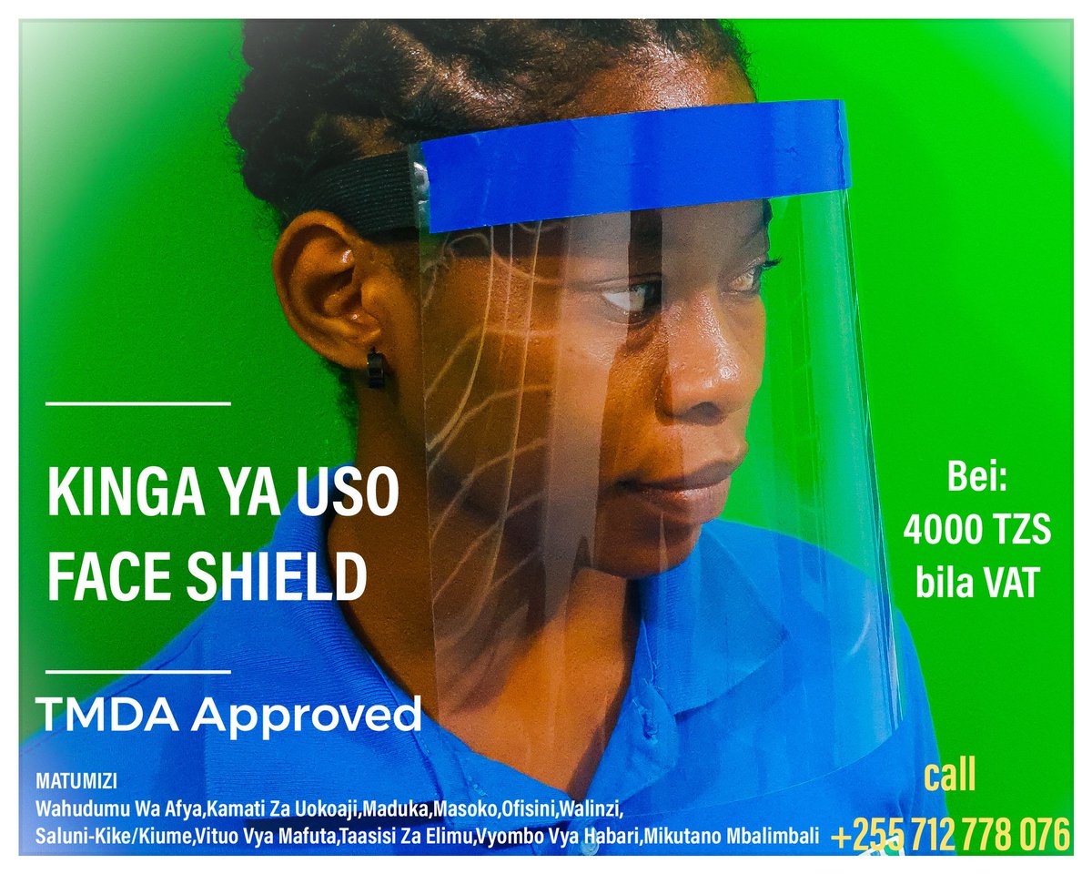 HABARI NJEMA
Kama wewe Ni Mhudumu wa Afya au Kituo chochote cha Afya tumekutengenezea 
FACE SHIELD /KINGA YA USO  ya bei nafuu. Bei 4000 bila VAT.  Zimedhibitishwa na @tmdatanzania Wasiliana na kiwanda kwa namba 0712778076 Haikael Kaona
<a href="/wasterecyclertz/">Tanzania Recyclers Association [TARA]♻️🇹🇿</a> <a href="/ZaidiRecyclers/">♻️#WastePickersApp🌍 #ZaidiApp</a>
#NipeDili