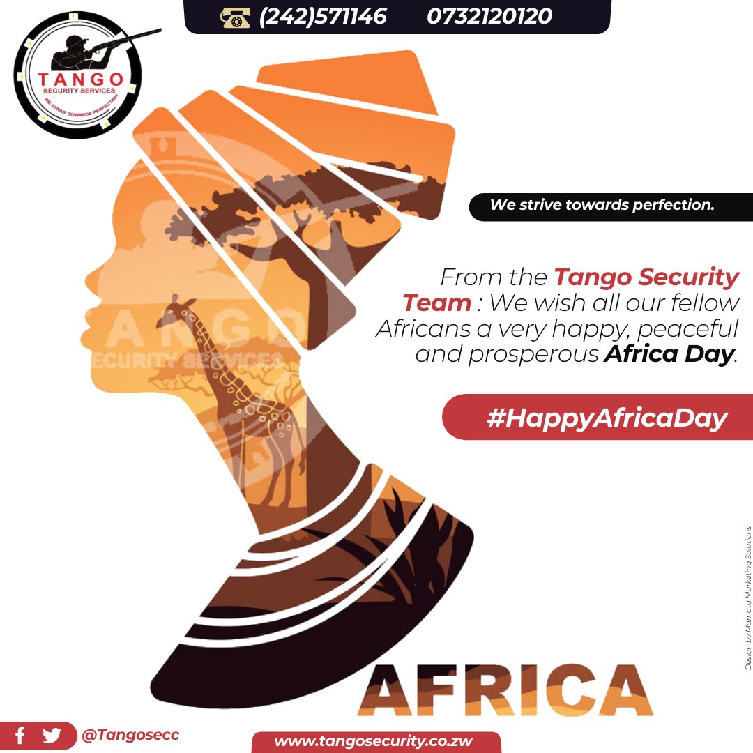 TangoSSZim's tweet photo. Happy Africa Day!

Today in the spirit of unity, we'd like to thank Africa's people for supporting us, as we look forward to an ever more prosperous future together!

Tango Security Zimbabwe is the best security solutions provider. 

#AfricaDay 🌍
#WeStriveTowardsPerfection https://t.co/sUI2JraJBK