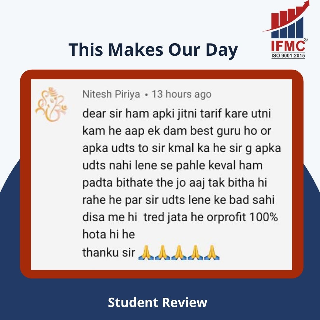 Life goes on, but #learning in between has no end. Thank you🎉 for leaving us a wonderful review. Stay blessed.🙂
👉🔗ifmcinstitute.com
#review #studenttestimonal #stockmarket #stockmarketcourses #udts #ifmcinstitute