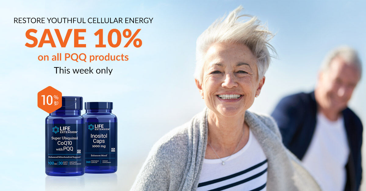 LifeExtensionEU's tweet image. Restore youthful cellular energy.

PQQ (pyrroloquinoline quinone) is a compound that protects mitochondria, the "powerhouse" of our cells. This has anti-aging benefits throughout the body.

This week only: Save 10% on all PQQ products.

bit.ly/2LMwpIG