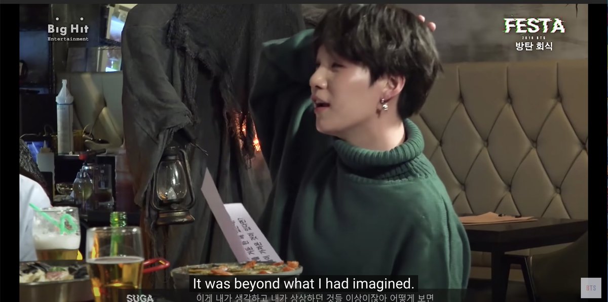 Yoongi also mentioned this fear of the unknown in the 2018 FESTA 방탄회식 when recalling their appearance at the 2017 AMA's.