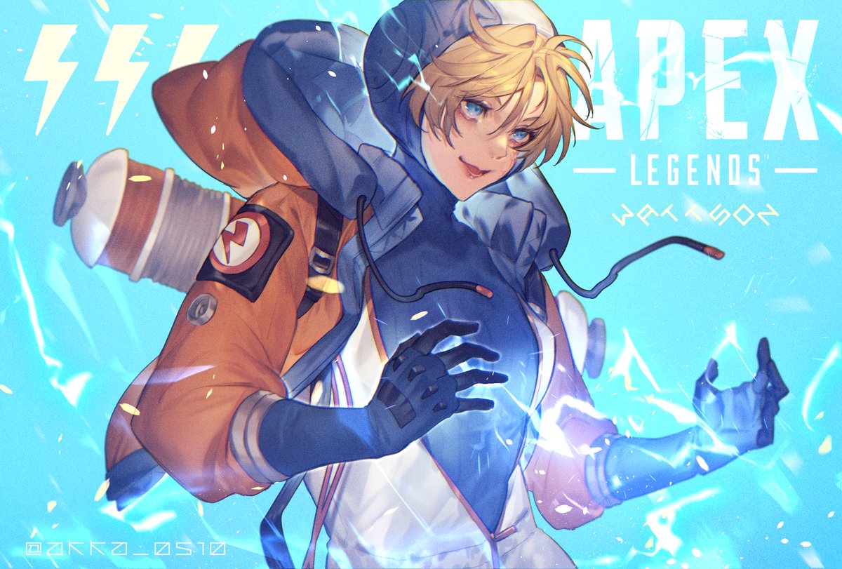 wattson (apex legends) 1girl electricity solo orange jacket jacket blonde hair bodysuit  illustration images