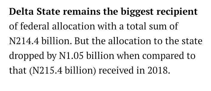 In 2019 alone, Delta state received over  #200bn from federal govt, in all honesty can you match what's on ground with that revenue? The people running delta state, are they northerners?