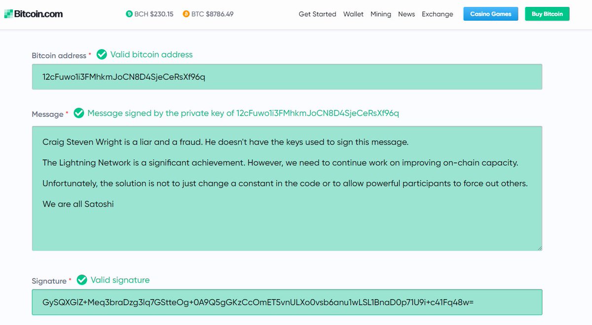 Someone just signed a message calling Craig a fraud from 145 addresses Craig claimed were his in the Tulip Trust.I verified the first few addresses on the list, and their signatures and presence on Craig's list checks out. https://www.reddit.com/r/bsv/comments/gq8ao1/more_than_100_addresses_with_unmoved_bitcoin/