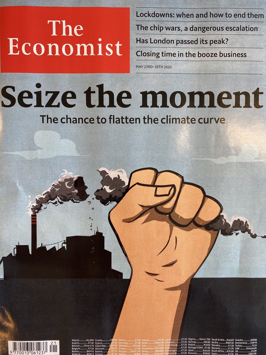 .⁦<a href="/TheEconomist/">The Economist</a>⁩ Une belle couverture et un appel fort à saisir le moment (prise de conscience, baisse du prix du pétrole): même avec des économies quasi à l’arrêt, les émissions de gaz à effet de serre ne baissent que de 8%, nos modes de vie polluent à l’excès !#changeNOW