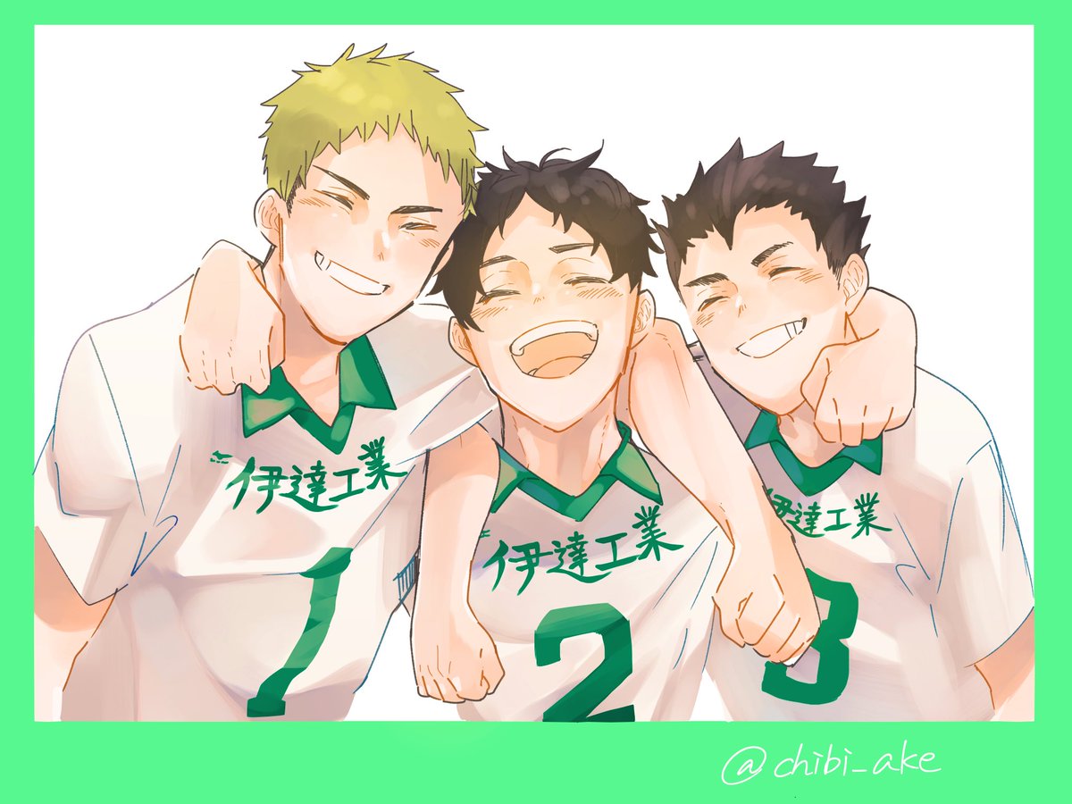 multiple boys 3boys sportswear smile male focus volleyball uniform black hair  illustration images