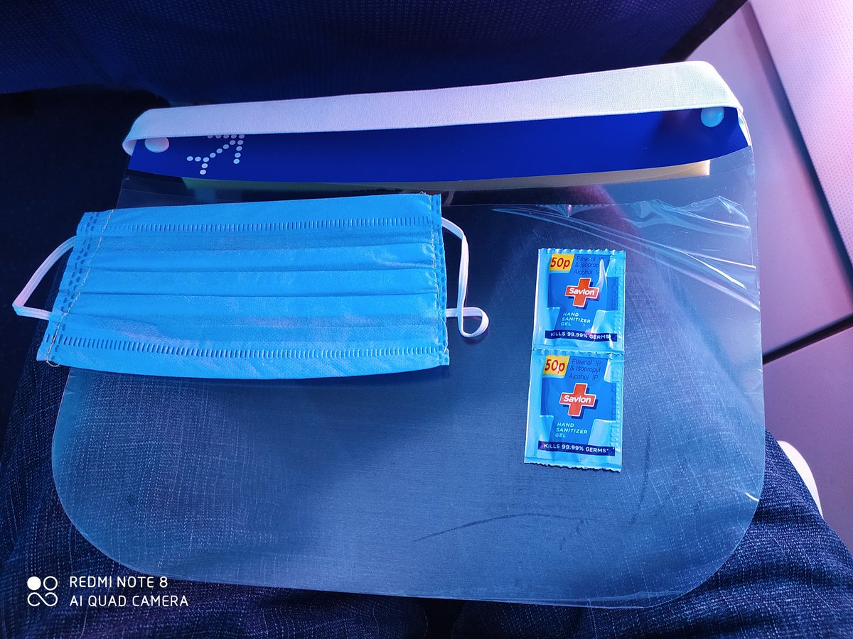 Landed in  @BLRAirport . The in-flight kit has changed in times of  #COVID__19 IndiGo provided with a kit which had a face shield, mask and two sachets of sanitizer #aviation during  #COVID__19