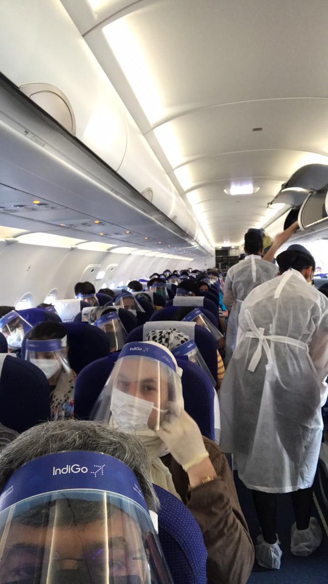 Landed in  @BLRAirport . The in-flight kit has changed in times of  #COVID__19 IndiGo provided with a kit which had a face shield, mask and two sachets of sanitizer #aviation during  #COVID__19