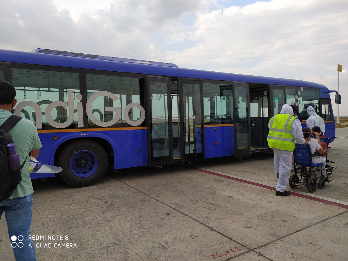 Ok ! So airlines are also using bus along with aerobridgeMore than adequate  #SocialDistancing is being maintained inside the bus. IndiGo used 3 bus to carry 80 passengers to the terminal #aviation during  #COVID__19 – at  Bangalore Run Way