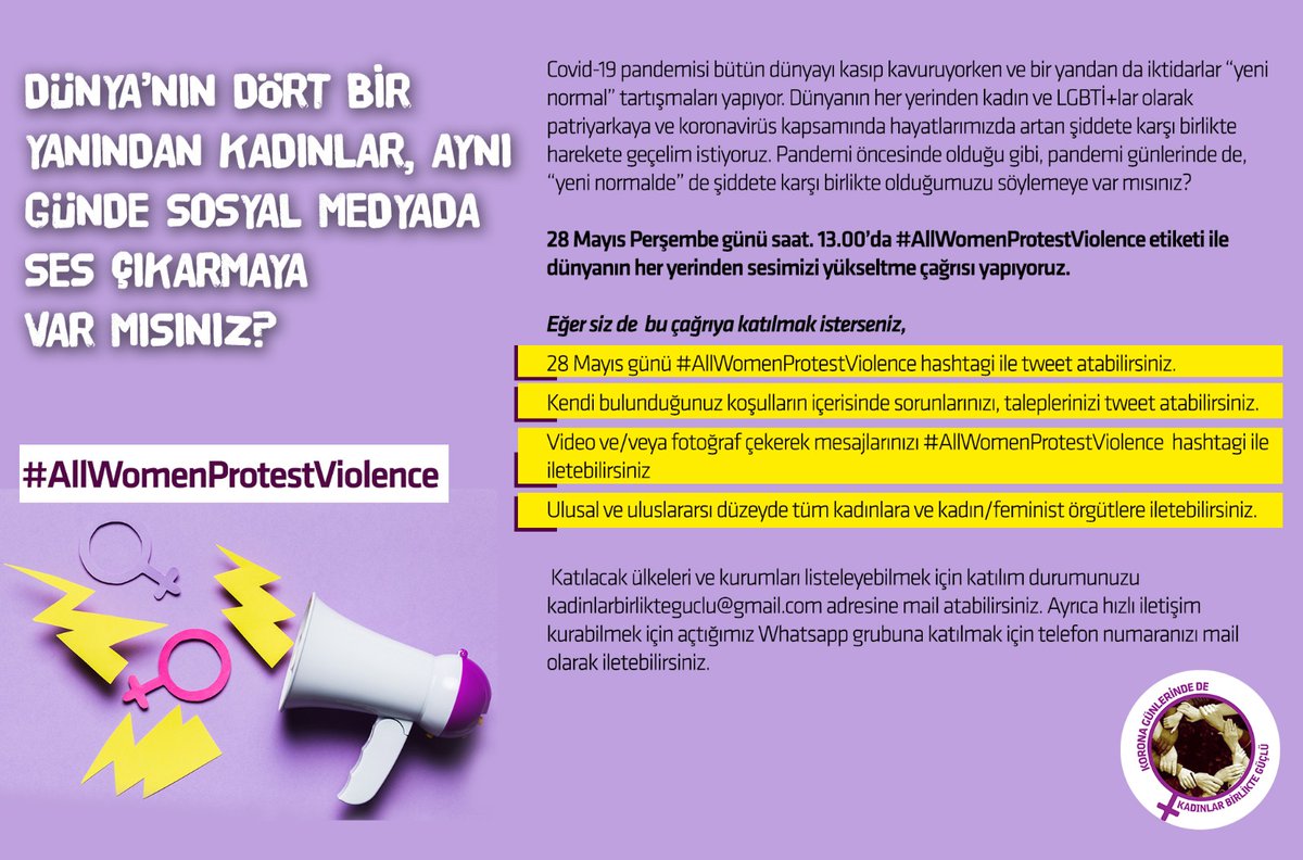 KBGuclu's tweet photo. Dünyanın dört bir yanından kadınlara çağrımız: 28 Mayıs'ta, aynı günde, sosyal medyada şiddete, şiddeti önlemek yerine kadınları hedef gösterenlere, pandemiyi kadın, lgbti+ ve çocukların haklarına müdahale için fırsata çevirenlere karşı ses çıkarmaya var mısınız? Nasıl mı: 👇👇 https://t.co/cy1gPU3rFv