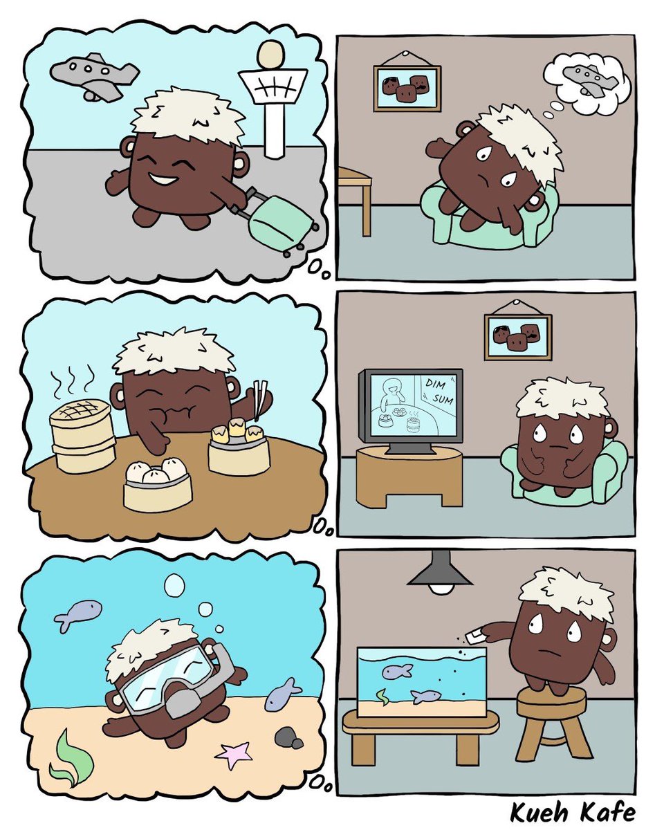 KuehKafe's tweet photo. Whoopee has another simple wish. Whoopee’s simple wish is difficult to achieve. For now.
.
Tidbit: Countries may form regional travel corridors with other countries to prevent a collapse of the tourism industry.
.
#travel #lockdown #Covid_19 #comics #SGUnited #singaporetogether https://t.co/AOzUtp94PH