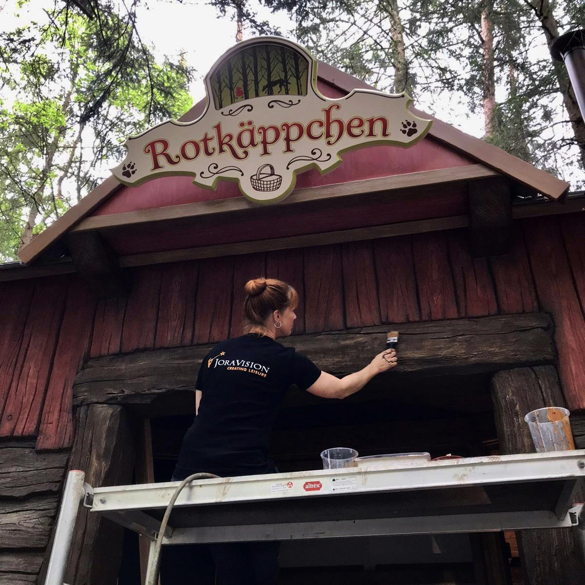 JoraVision's tweet photo. We are finishing up a brand new fairytale in Märchenwald im Isartal in Germany, Rotkäppchen (Little Red Riding Hood)! Open for guests from next week's opening of the summer season! Thank you Märchenwald im Isartal! #sprayconcrete #fairytales #comingsoon https://t.co/QgxrHs4QZz