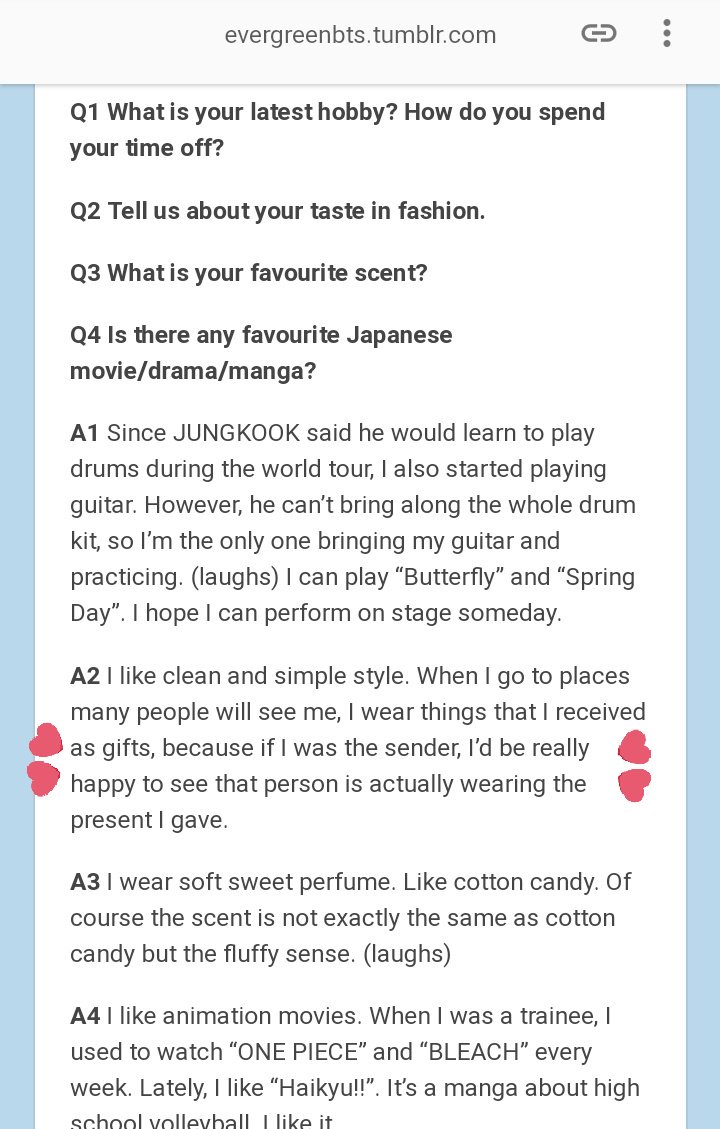 OP talks of kin wearing fans' gifts to public places and quotes his answer from an interview in Nonno Magazine 2017