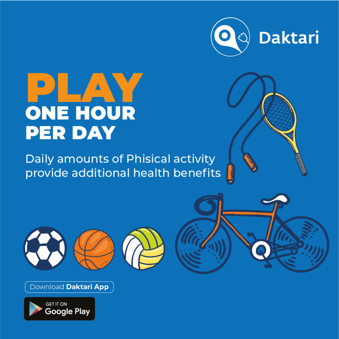 daktariapp's tweet photo. Play your way! Physical activity not only improves your body, but also improves your mind.
.
.
Download @daktariapp on your smartphone.
.
#daktariapp #healthtip #bookappointments #daktari #covid19 #doctors https://t.co/cAMoJzd0hV