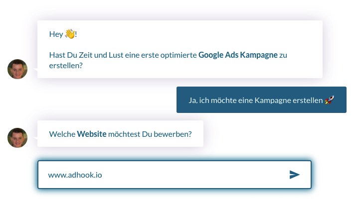 adhook_io's tweet photo. Wir haben uns an #Chatbots gewagt. 😱

👉 Entwerfe jetzt in wenigen Schritten und ohne Registrierung eine optimierte Google Ads Kampagne mit unserem #Chatbot  direkt auf der Website: https://t.co/AXvXZJ9K4g 

#googleads #onlinemarketing https://t.co/gBRCDx6R6K