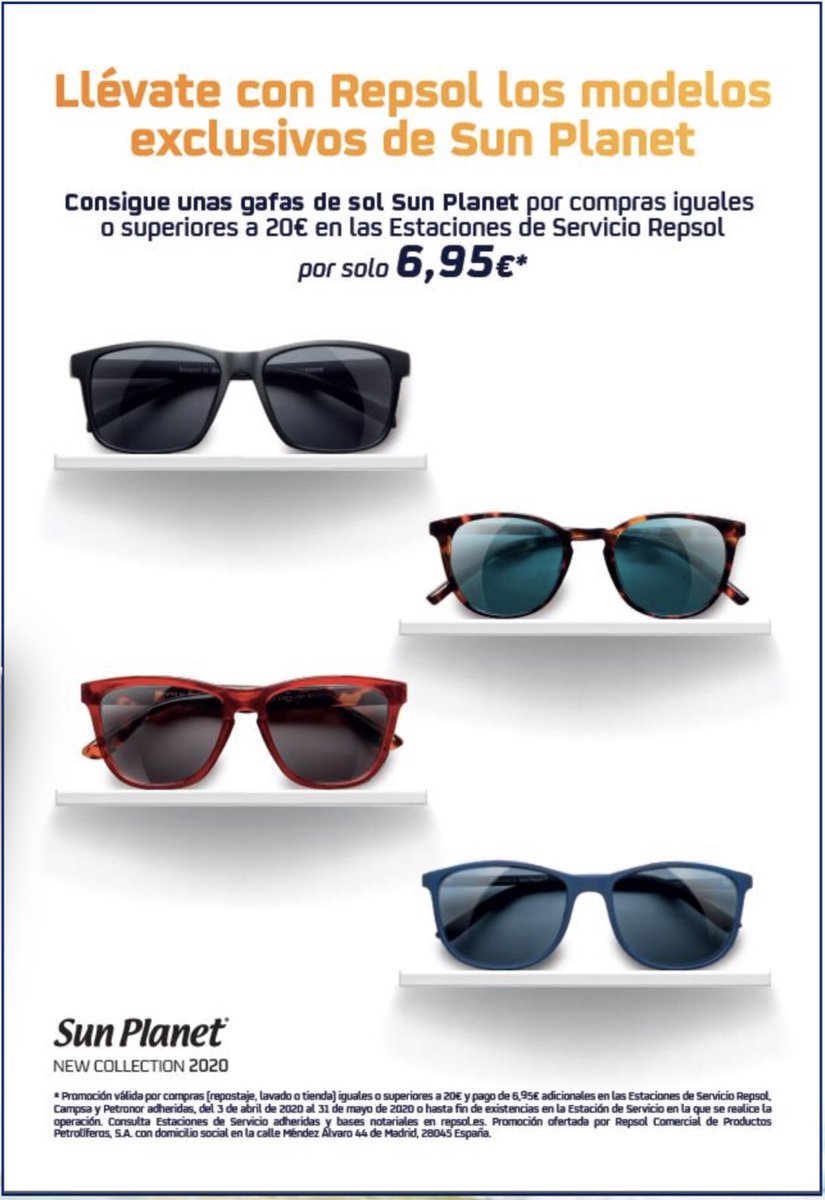 Azul Notable Barrio 🔴🟠𝙍𝙚𝙥𝙨𝙤𝙡 Salobreña⛽️☕️💦🚗 on Twitter: "Ya tenemos en nuestra  tienda los nuevos modelos de Gafas de Sol 🕶 Sun Planet!!!😎@repsol #repsol  #sunplanet #salobreña https://t.co/WzS3UIQQUT" / Twitter