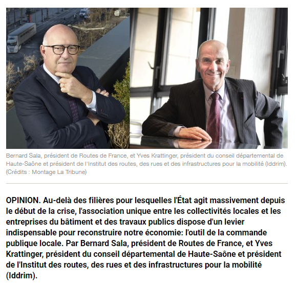 RoutesdeFrance1's tweet photo. Construire la reprise avec nos territoires pour l'avenir de notre pays est possible ! par @Ber4Sala et @YvesKrattinger @IDRRIM sur @LaTribune  https://t.co/lLdiEXekTe
"Collectivités/Ent TP ... répondent ensemble, chaque jour, aux besoins des usagers en matière d'infrastructures" https://t.co/bEnW7vFaGa