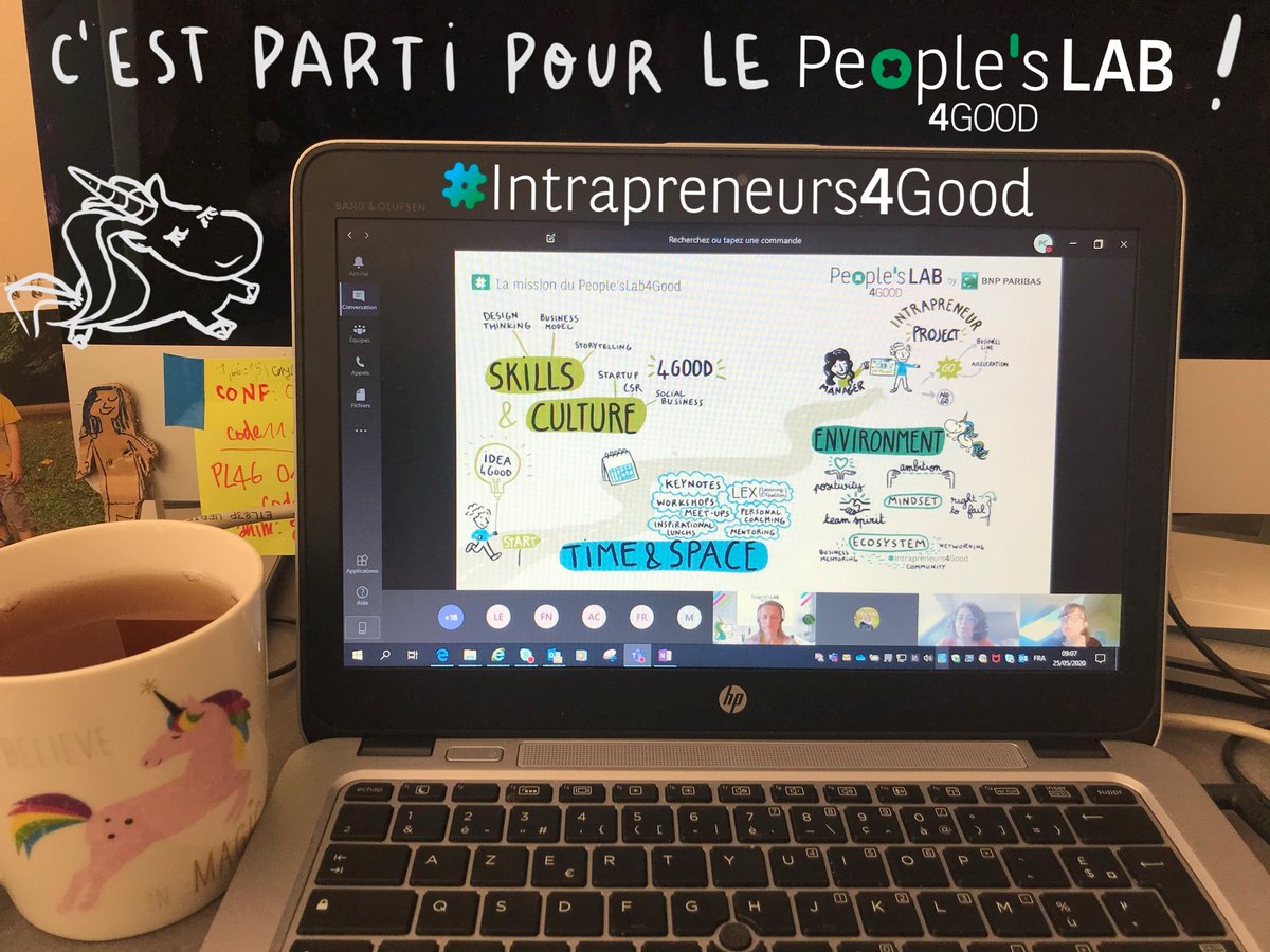 Intra4Good's tweet photo. C'est parti pour la saison 2020 du People'sLab4Good, le programme d'intrapreneuriat à impact positif de 
@BNPParibas en coalition avec @Danone et @ENGIEgroup ! 🦄✨
Les #Intrapreneurs4Good des 3 entreprises se retrouvent derrière leur écran pour la présentation du programme👨🏽‍💻🧑🏼‍💻👌 https://t.co/foS2bTX7x2